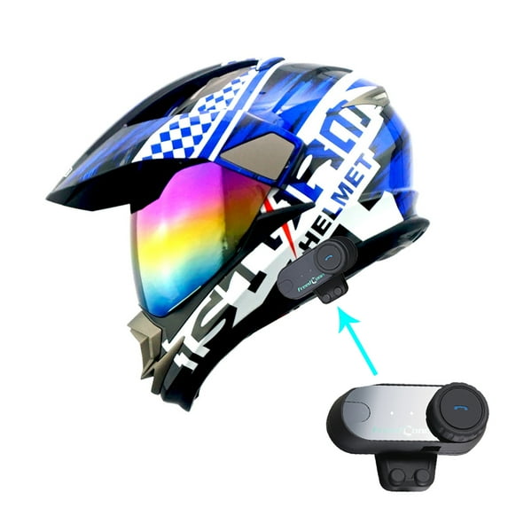 1Storm Dual Sport Helmet Motorcycle HGXP14A Full Face Motocross Off Road Bike + Motorcycle Bluetooth Headset: Storm Blue