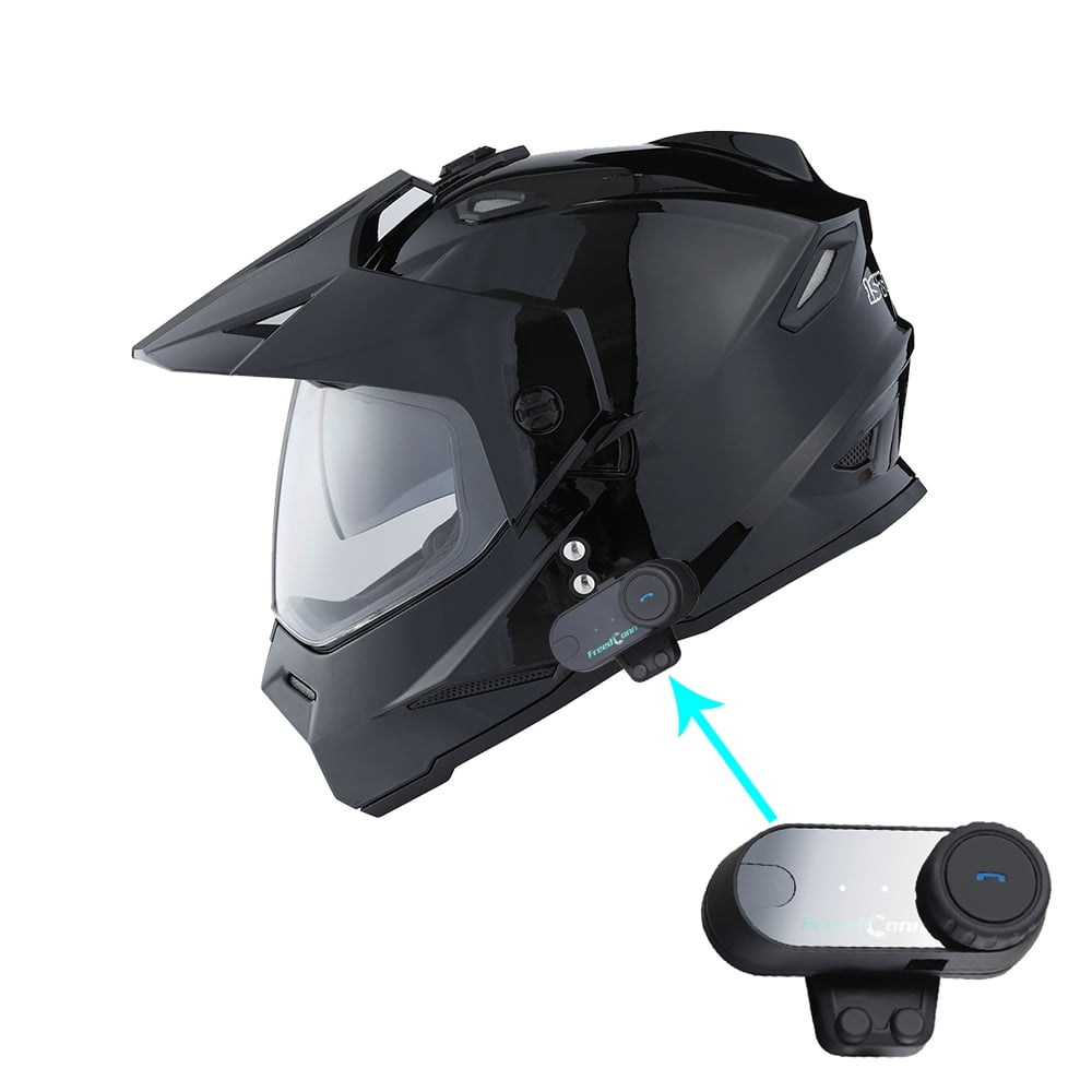 1Storm Dual Sport Motorcycle Motocross Off Road Full Face Helmet Dual Visor HF802 Glossy Black + Motorcycle Bluetooth Headset