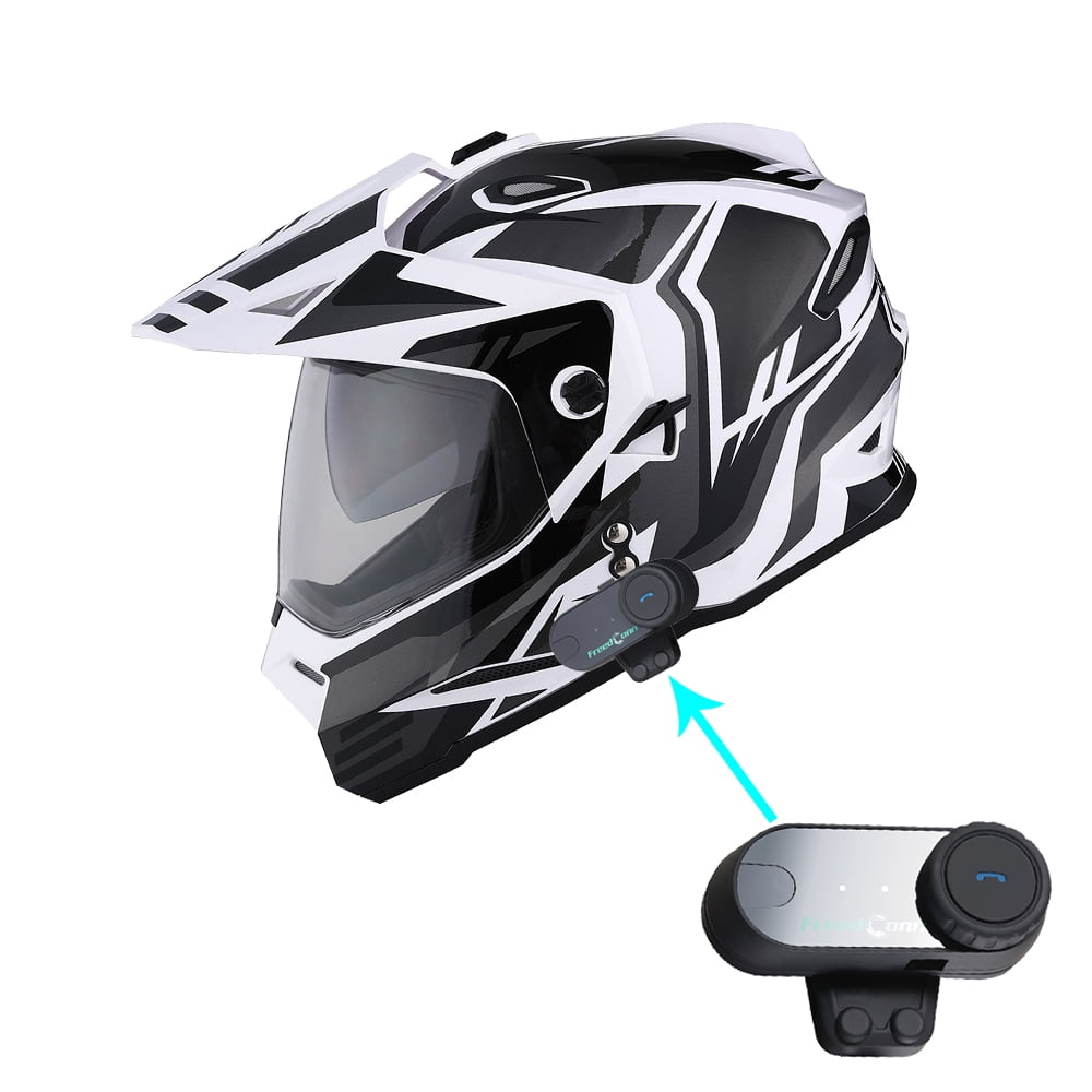 1Storm Dual Sport Motorcycle Motocross Off Road Full Face Helmet Dual Visor HF802 Storm Force Black + Motorcycle Bluetooth Headset