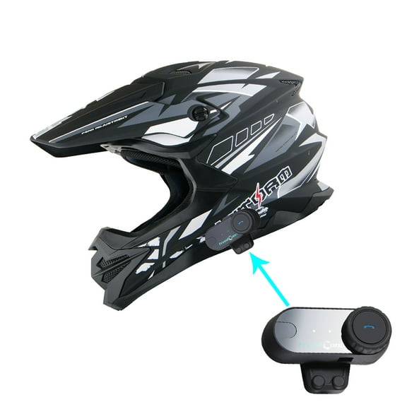 1Storm Motocross Adult Helmet Downhill Mountain Bike Helmet HF803 BMX MX ATV Dirt Bike Storm Style + Motorcycle Bluetooth Headset: Storm Black