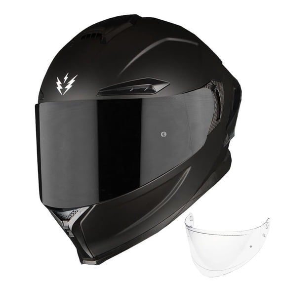 1Storm Motorcycle Full Face Helmet DOT Adults Street Bike Dual Visor Sun Inner Shield with One Extra Clear Shield: HJAH15 Smoked Matt Black