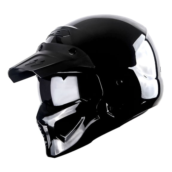 1Storm Motorcycle Full Face Helmet Open Face Helmet with Smoked Shield (Detachable Visor & Face Mask): HKY881S-E Glossy Black