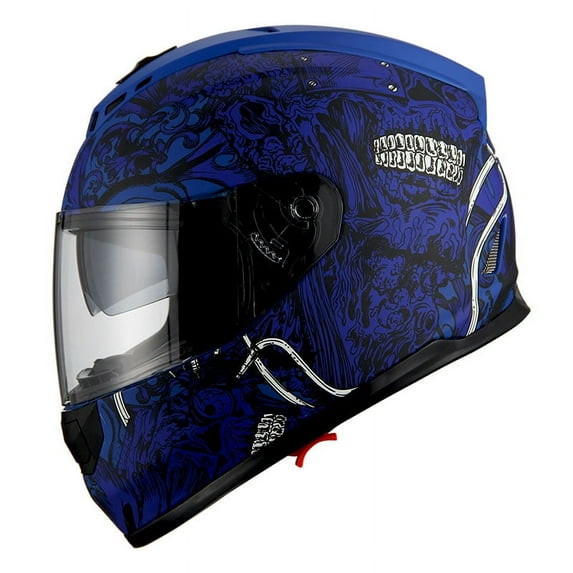 1Storm Motorcycle Full Face Helmet Street Bike Dual Visor/Sun Shield HJAH15 Monster Skull Blue