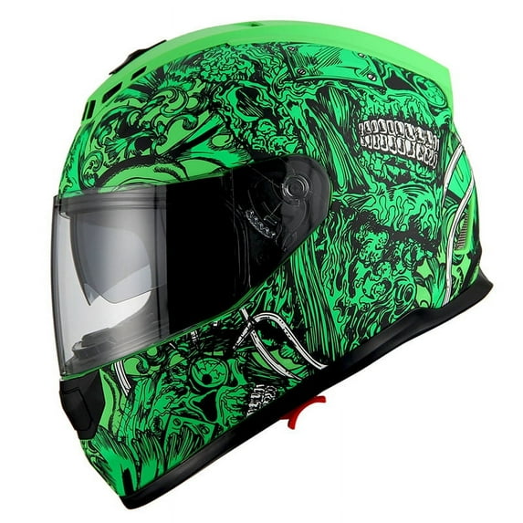 1Storm Motorcycle Full Face Helmet Street Bike Dual Visor/Sun Shield HJAH15 Monster Skull Green