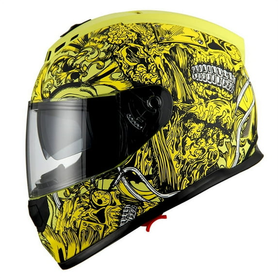 1Storm Motorcycle Full Face Helmet Street Bike Dual Visor/Sun Shield HJAH15 Monster Skull Yellow
