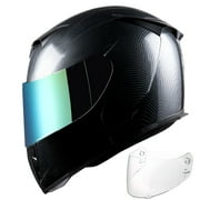 1Storm Motorcycle Full Face Helmet Street Bike Skull King HJK311 + One Extra Clear Shield ; Carbon Fiber Black