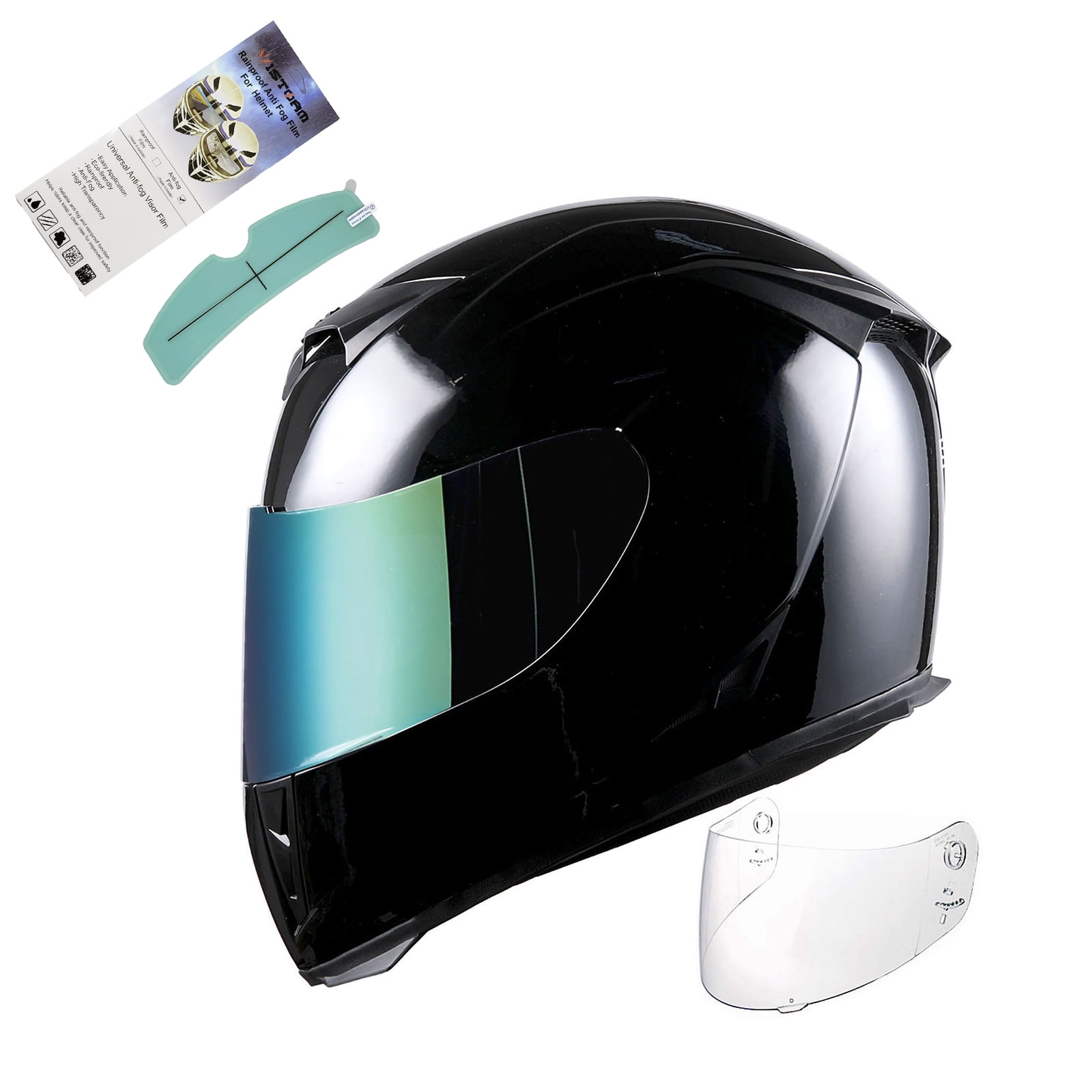 1Storm Motorcycle Full Face Helmet Street Bike Skull King HJK311 + One Extra Clear Shield; Glossy Black