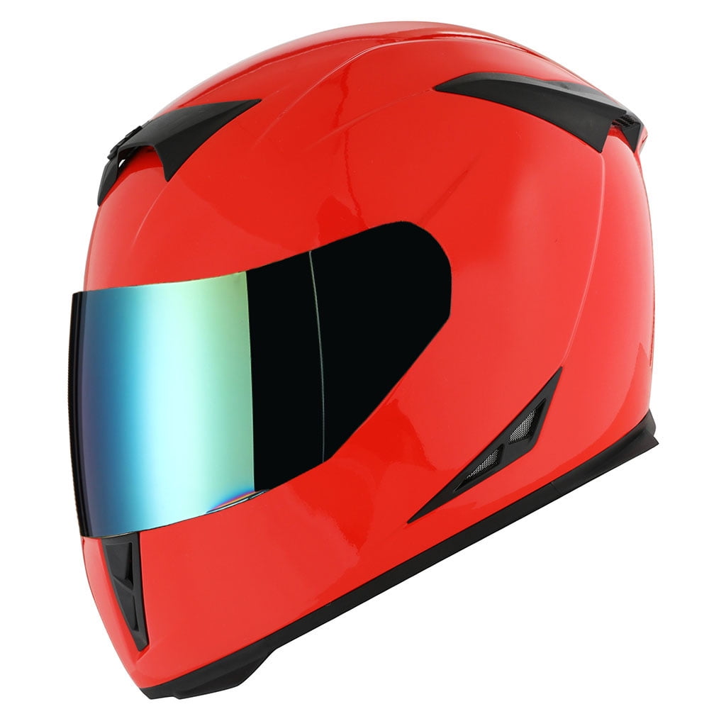 1Storm Motorcycle Full Face Helmet Street Bike Skull King HJK311 + One Extra Clear Shield; Glossy Red