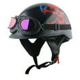 thumbnail image 1 of 1Storm Motorcycle Half Face Helmet HKY205V Mopeds Scooter Pilot with retractable Inner Smoked Visor, Red Skull + T008 Black Tinted Goggle Bundle, 1 of 9