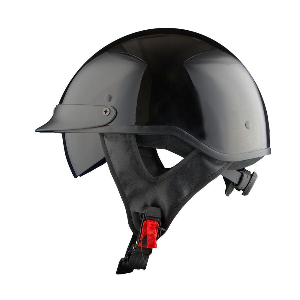 1Storm Motorcycle Half Face Helmet Mopeds Scooter Pilot with retratable Inner Smoked Visor HKY205V, Glossy Black