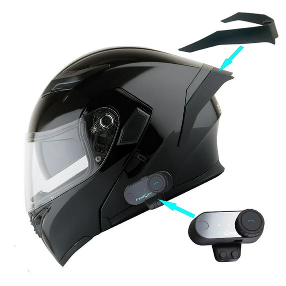 1Storm Motorcycle Modular Full Face Flip up Dual Visor Helmet + Spoiler + Motorcycle Bluetooth Headset: HB89 Glossy Black