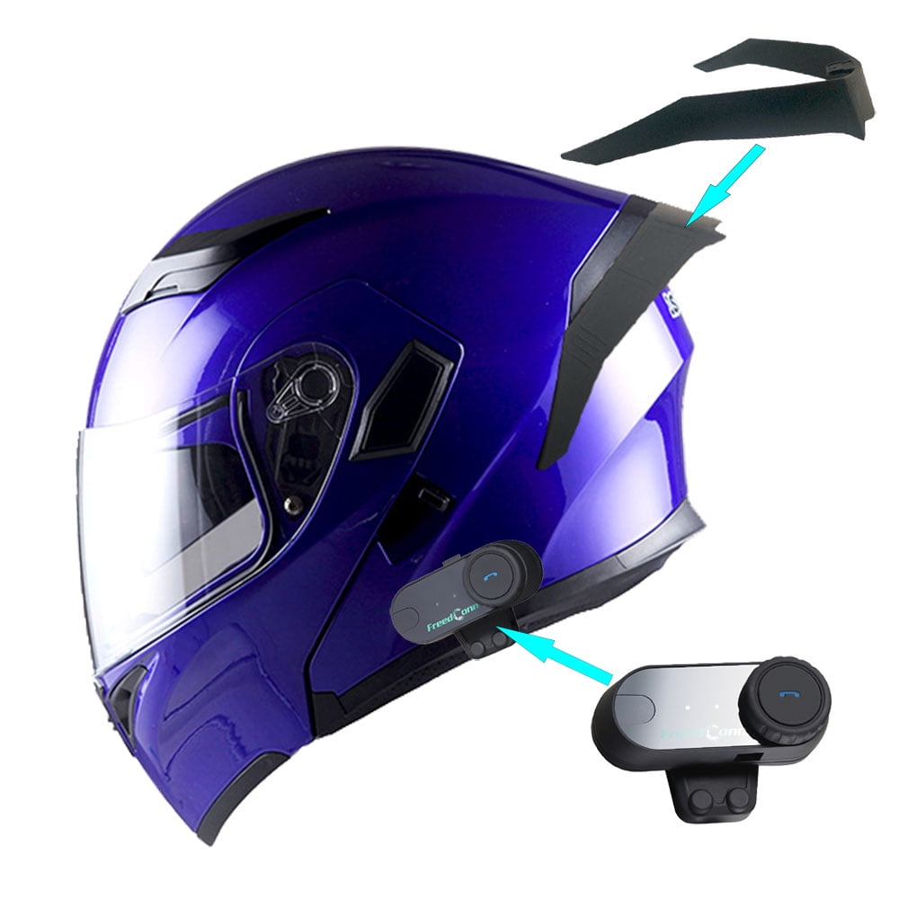 1Storm Motorcycle Modular Full Face Flip up Dual Visor Helmet Spoiler Motorcycle Bluetooth Headset HB89 Glossy Blue Walmart