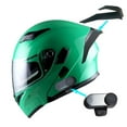 thumbnail image 1 of 1Storm Motorcycle Modular Full Face Flip up Dual Visor Helmet + Spoiler + Motorcycle Bluetooth Headset: HB89 Glossy Green, 1 of 6