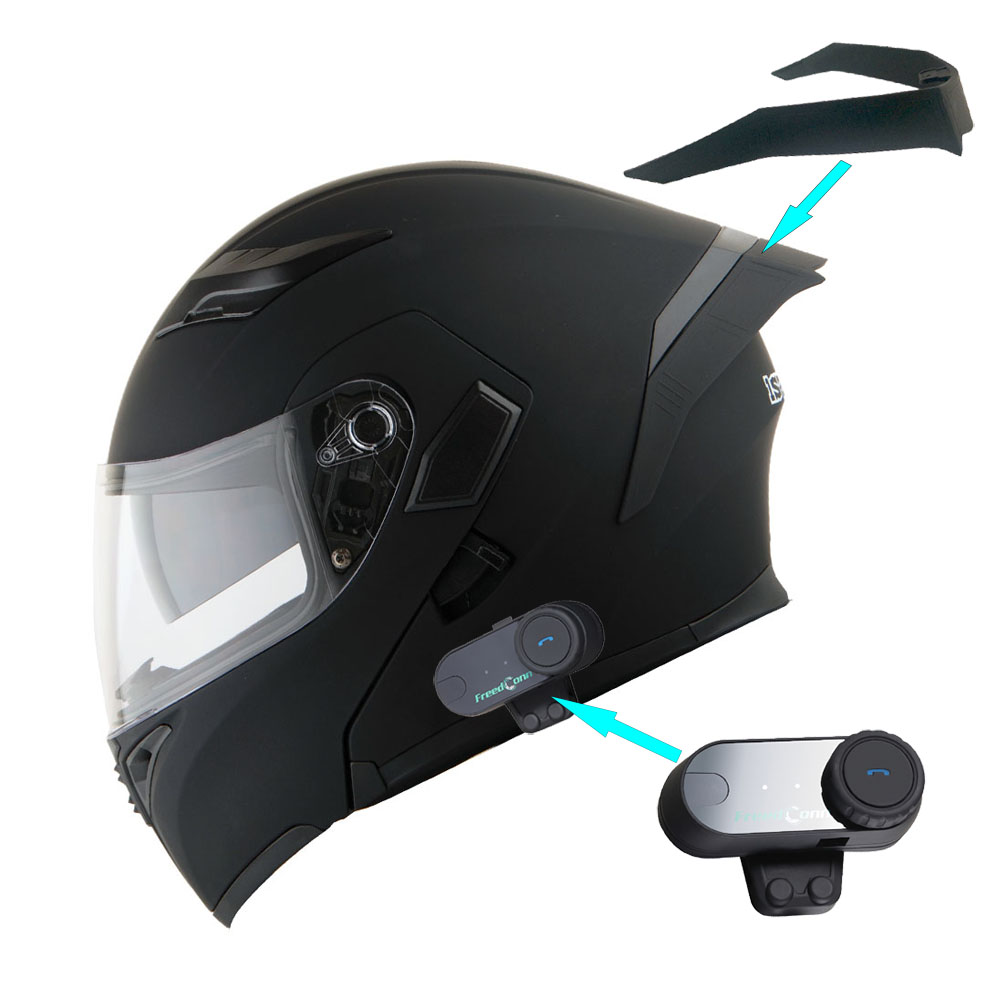 1Storm Motorcycle Modular Full Face Flip up Dual Visor Helmet + Spoiler + Motorcycle Bluetooth Headset: HB89 Matt Black - image 1 of 6