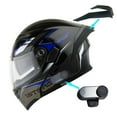 thumbnail image 1 of 1Storm Motorcycle Modular Full Face Flip up Dual Visor Helmet + Spoiler + Motorcycle Bluetooth Headset: HB89 Storm Blue, 1 of 7