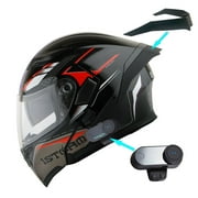 1Storm Motorcycle Modular Full Face Flip up Dual Visor Helmet + Spoiler + Motorcycle Bluetooth Headset HB89 Storm Red