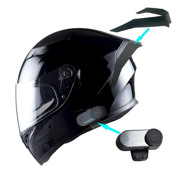 1Storm Motorcycle Modular Full Face Flip up Dual Visor Helmet + Spoiler + Motorcycle Bluetooth Headset: HJK316 Glossy Black