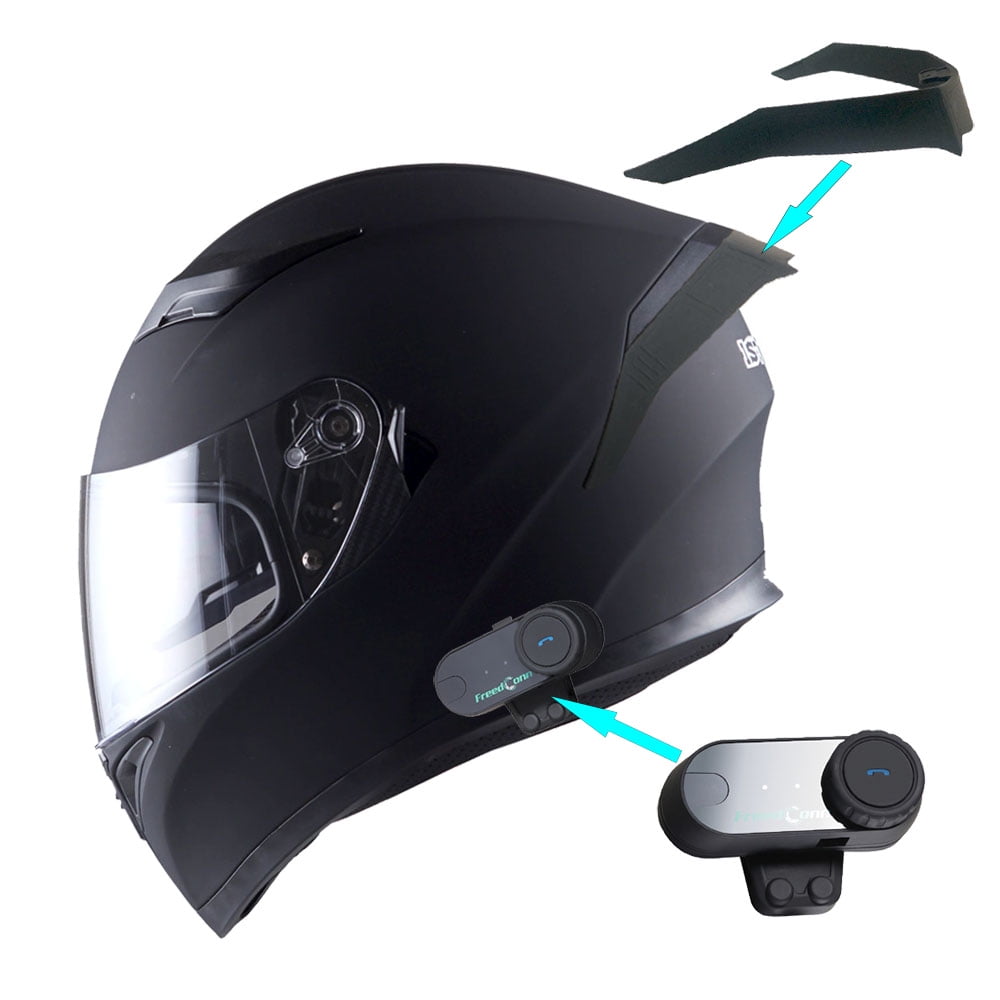 1Storm Motorcycle Modular Full Face Flip up Dual Visor Helmet + Spoiler + Motorcycle Bluetooth Headset: HJK316 Matt Black