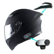 1Storm Motorcycle Modular Full Face Flip up Dual Visor Helmet + Spoiler + Motorcycle Bluetooth Headset: HJK316 Matt Black