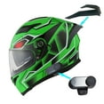 thumbnail image 1 of 1Storm Motorcycle Modular Full Face Flip up Dual Visor Helmet + Spoiler + Motorcycle Bluetooth Headset: HJK316 Mechanic Green, 1 of 7
