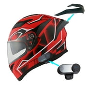 1Storm Motorcycle Modular Full Face Flip up Dual Visor Helmet + Spoiler + Motorcycle Bluetooth Headset: HJK316 Mechanic Red