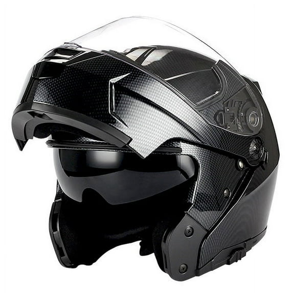 1Storm Motorcycle Modular Full Face Helmet Street Bike Flip up Dual Visor/Sun Shield Racing; Carbon Fiber Black HJA119