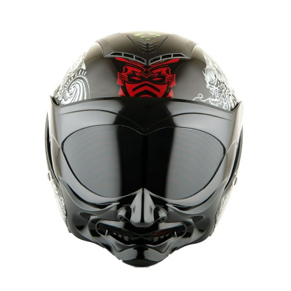 1Storm Motorcycle Open Face Fiber Glass Dual Visor Helmet HB_609 Scooter Classical Knight Bike Samurai Black + One Extra Clear Shield