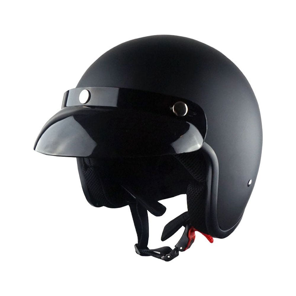 1Storm Motorcycle Open Face Helmet Mopeds Scooter Pilot Half Face Helmet HKY207, Matt Black