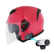1Storm Motorcycle Open Face Helmet Scooter Classical Knight Bike Dual Lens/Sun Visor + Motorcycle Bluetooth Headset HJK526 Glossy Pink
