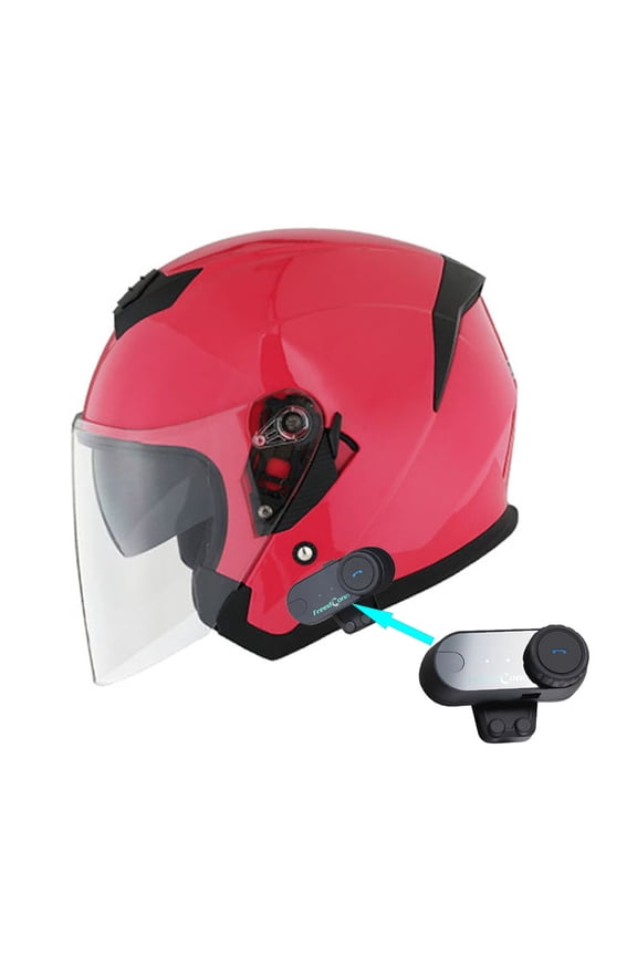 Motorcycle Open Face Helmet Scooter Classical Knight Bike Dual Lens/Sun Visor + Motorcycle Bluetooth Headset: HJK526 Glossy Pink