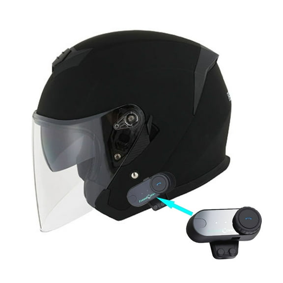 1Storm Motorcycle Open Face Helmet Scooter Classical Knight Bike Dual Lens/Sun Visor + Motorcycle Bluetooth Headset: HJK526 Matt Black