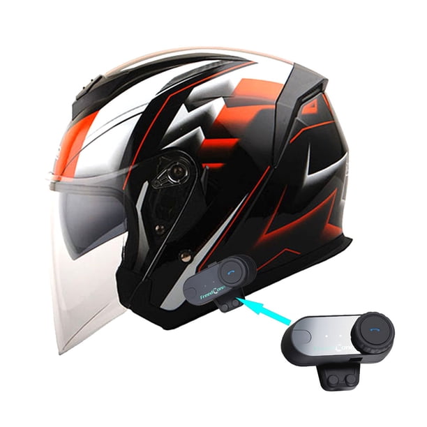 1Storm Motorcycle Open Face Helmet Scooter Classical Knight Bike Dual Lens/Sun Visor + Motorcycle Bluetooth Headset: HJK526 Racing Red 1Storm Motorcycle Open Face Helmet Scooter Classical Knight Bike Dual Lens/Sun Visor + Motorcycle Bluetooth Headset: HJK526 Racing Red