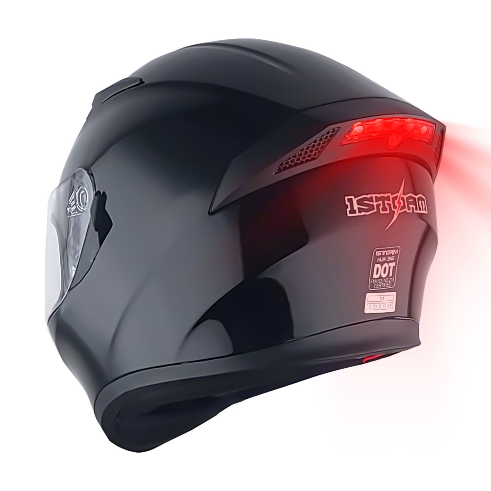 Casco integral de motocicleta para calle con doble visera/parasol y luz LED trasera, estilo mecánico: LED_HJK316 negro brillante