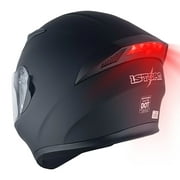 1Storm Motorcycle Street Bike Dual Visor/Sun Visor Full Face Helmet Mechanic with LED Tail Light: LED_HJK316 Matt Black
