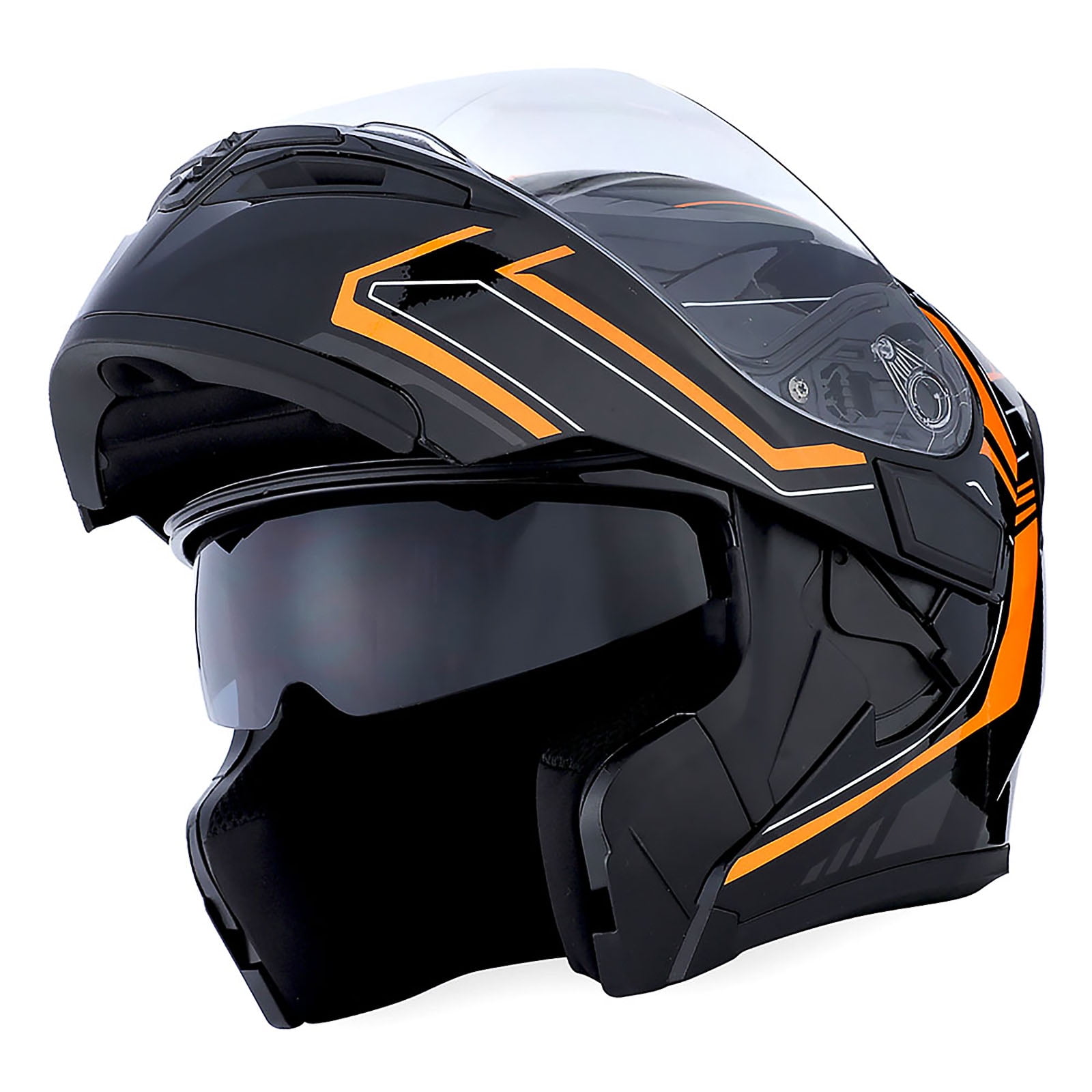 1Storm Adult Motorcycle Modular Flip up Street Bike Full Face Dual Visor Helmet HB-B89CLS Arrow Orange
