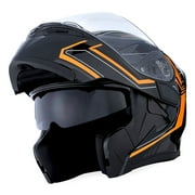 1Storm Adult Motorcycle Modular Flip up Street Bike Full Face Dual Visor Helmet HB-B89CLS Arrow Orange
