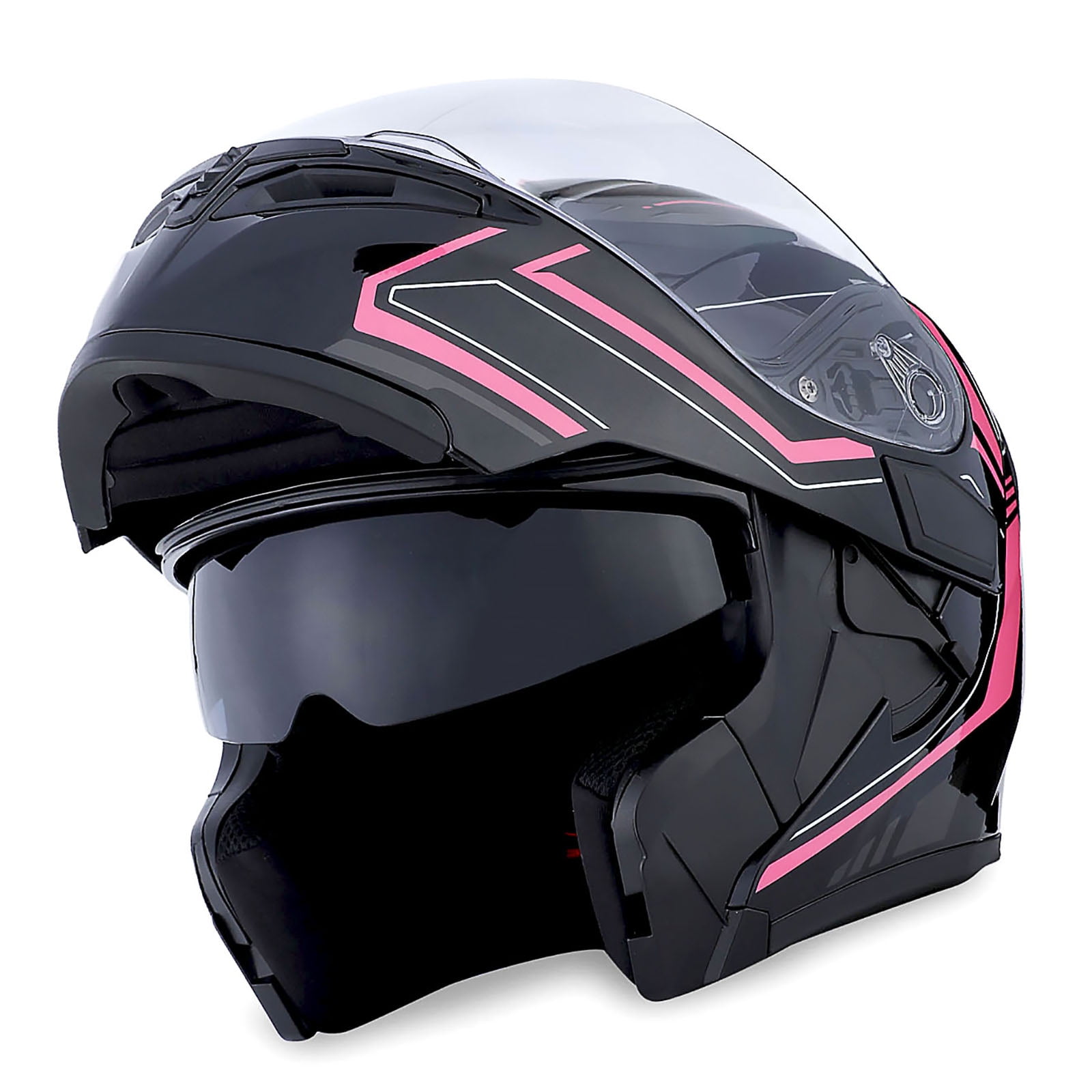 1Storm Adult Motorcycle Modular Flip up Street Bike Full Face Dual Visor Helmet HB-B89CLS Arrow Pink