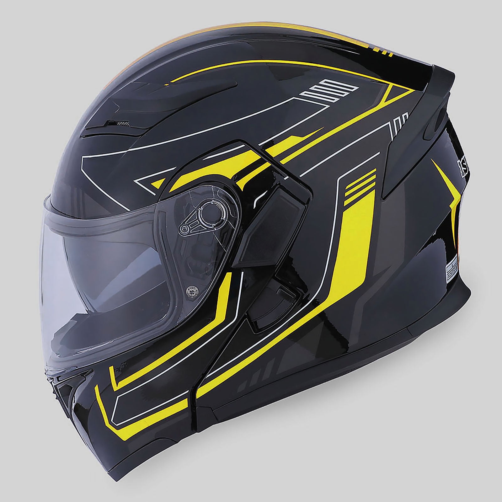 1Storm Motorcycle Street Bike Modular Flip up Dual Visor Full Face Helmet HB89 Arrow Yellow