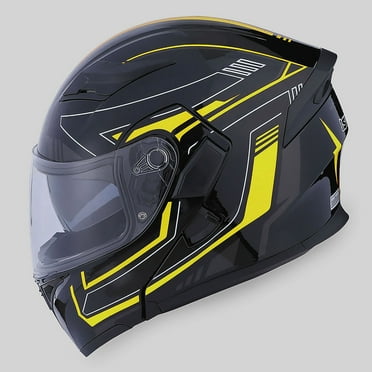 1Storm Motorcycle Street Bike Modular Flip up Dual Visor Full Face Helmet HB89 Arrow Yellow