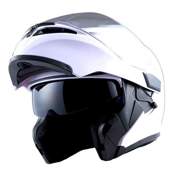 1Storm Adult Motorcycle Modular Flip up Street Bike Full Face Dual Visor Helmet HB-B89CLS Glossy White