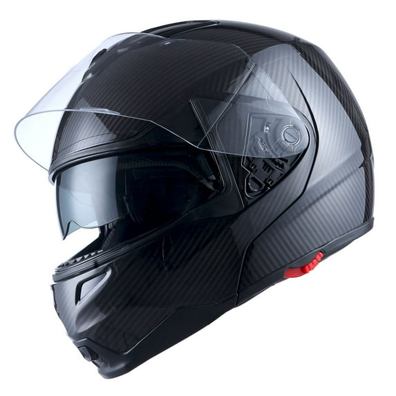 1Storm Motorcycle Street Bike Modular/Flip up Dual Visor/Sun Shield Full Face Helmet HG339 Carbon Fiber Black