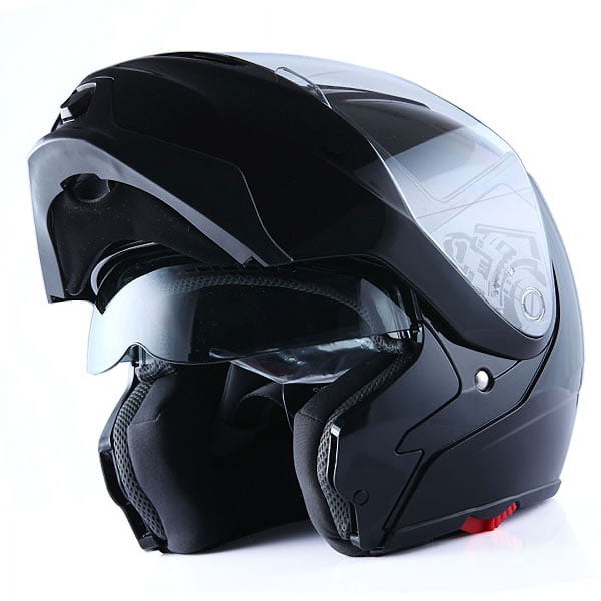 1Storm Motorcycle Street Bike Modular/Flip up Dual Visor/Sun Shield Full Face Helmet HG339 Glossy Black