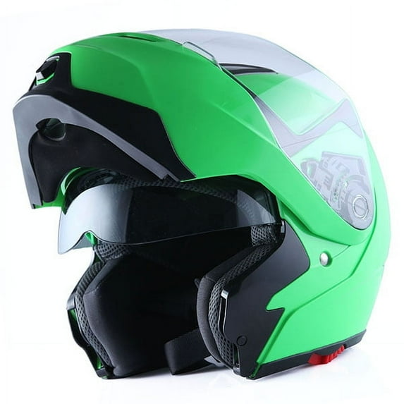 1Storm Motorcycle Street Bike Modular/Flip up Dual Visor/Sun Shield Full Face Helmet HG339 Glossy Green