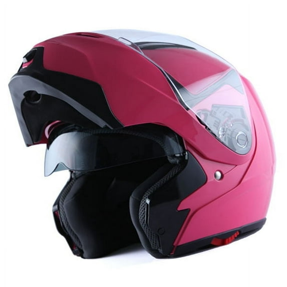 1Storm Motorcycle Street Bike Modular/Flip up Dual Visor/Sun Shield Full Face Helmet HG339 Glossy Pink