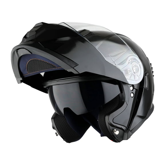 1Storm Motorcycle Street Bike Modular/Flip up Dual Visor Sun Shield Full Face Helmet: HJK920 Glossy Black