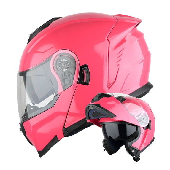 1Storm Motorcycle Street Bike Modular/Flip up Dual Visor Sun Shield Full Face Helmet: HJK920 Glossy Pink