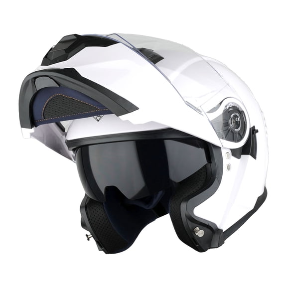 1Storm Motorcycle Street Bike Modular/Flip up Dual Visor Sun Shield Full Face Helmet: HJK920 Glossy White