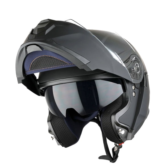 1Storm Motorcycle Street Bike Modular/Flip up Dual Visor Sun Shield Full Face Helmet: HJK920 Matt Black
