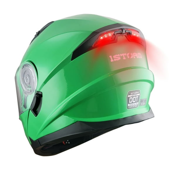 1Storm New Motorcycle Bike Modular Full Face Helmet Dual Visor Sun Shield Modular901 with LED Tail Light: Glossy Green