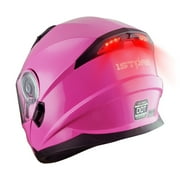 1Storm New Motorcycle Bike Modular Full Face Helmet Dual Visor Sun Shield Modular901 with LED Tail Light Glossy Pink